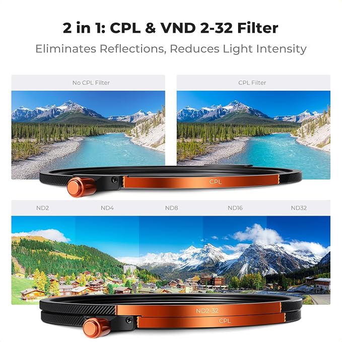 K&F CONCEPT 72mm Magnetic 1s Swap 5-Pack: CPL + VND2-32 + Black Diffusion 1/4 + - Image 4