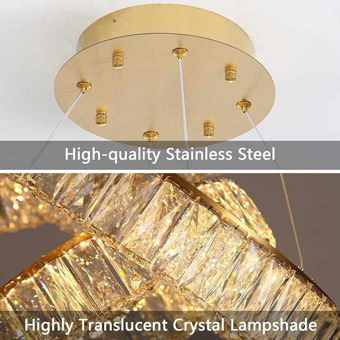 HAIXIANG Large Glam Chandelier Crystal LED 3 Rings Chandeliers Adjustable - Image 5
