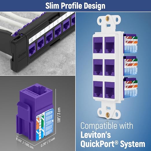 Everest 90° Angled RJ45 Cat5e Keystone Jacks 50-Pack in Purple - Image 6