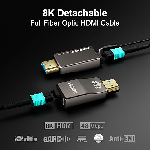 RUIPRO 8K Detachable Full Fiber Optic Armored HDMI 2.1 Cable 6FT, Ultra High - Image 2