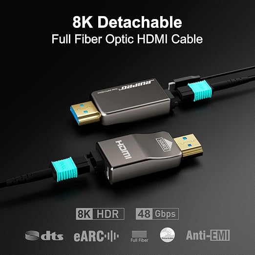 RUIPRO 8K Detachable Full Fiber Optic Armored HDMI 2.1 Cable 20FT, Ultra High - Image 2