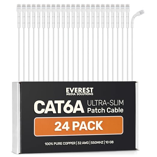 Everest Ultra Slim Cat6a Ethernet Patch Cables 1ft White by EverestMediaSolutions