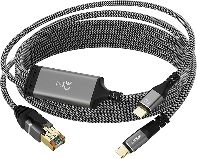 USB C to Ethernet Cable 15 FT, Type C to RJ45 Cord by Kxable