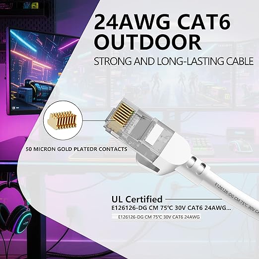 Jadaol Cat 6 Ethernet Cable 60 ft, Outdoor&Indoor, Support Cat8/7 Network LAN - Image 2