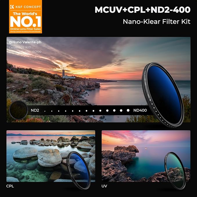 K&F Concept 37mm UV/CPL/ND2-400 Lens Filters Kit-18 Multi-Layer Coatings - Image 2