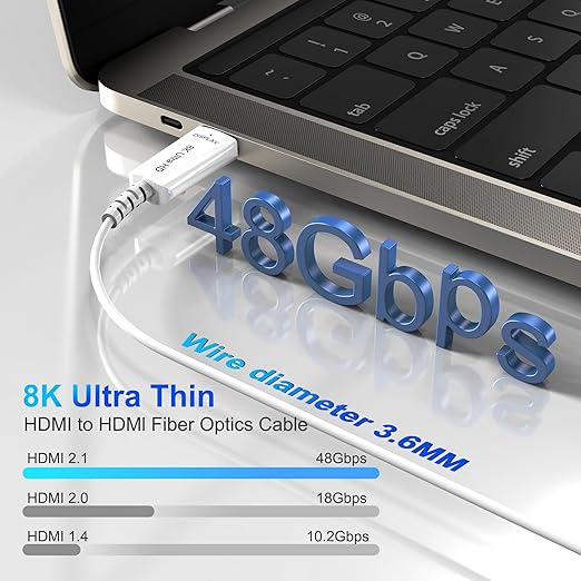 8K Fiber Optic HDMI Cable 50 FT, 8K@60Hz 4K@240Hz, Thin Extra Long HDMI Cable - Image 2