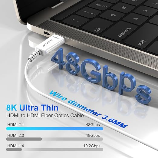 8K Fiber Optic HDMI Cable 15 FT, 8K@60Hz 4K@240Hz, Thin Extra Long HDMI Cable - Image 2