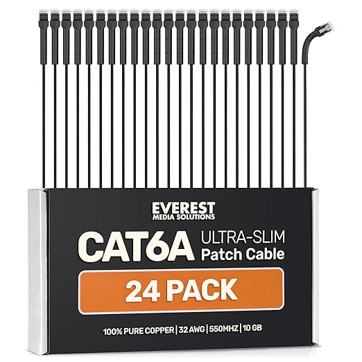 Everest Ultra Slim Cat6a Ethernet Patch Cables 3ft Black by EverestMediaSolutions