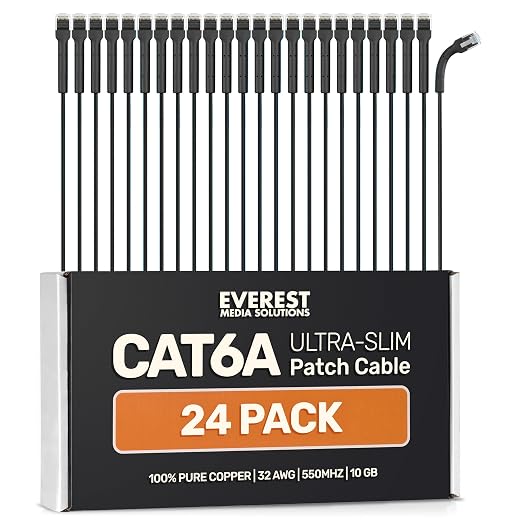 Everest Ultra Slim Cat6a Ethernet Patch Cables 5ft Black by EverestMediaSolutions
