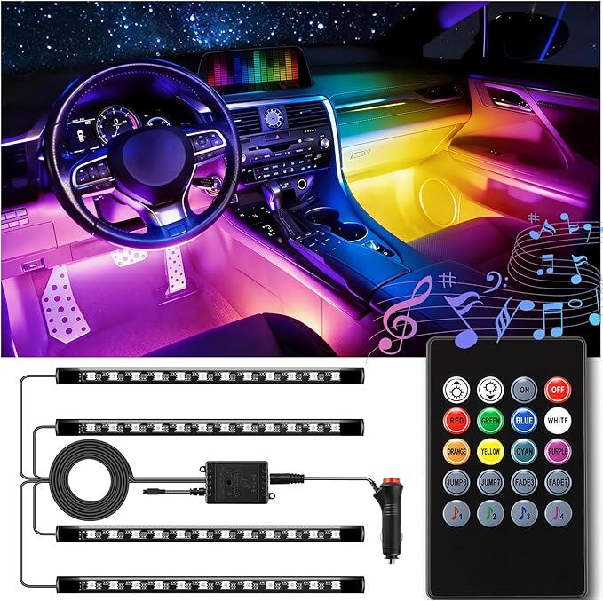 LivTee Car Led Interior Lights，4pcs 48 LED Multicolor Music Car Interior by LivTee