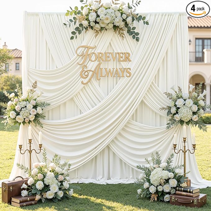 20ft x 12ft Wrinkle Free Ivory Backdrop Curtains by CO-AVE