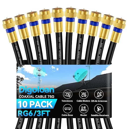 Coaxial Cable 3ft 10 Pack, RG6 Coax Cable Cord Extender by Unknown