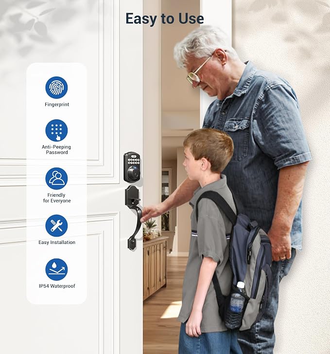 Veise Fingerprint Door Lock Set, Keyless Entry Door Lock, Front Handle Set - Image 6