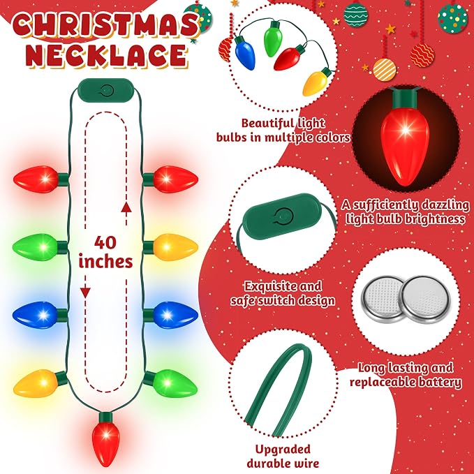 QZYL 16 Pcs Christmas Light Up Necklace, Colorful Christmas Necklaces Bulk - Image 2