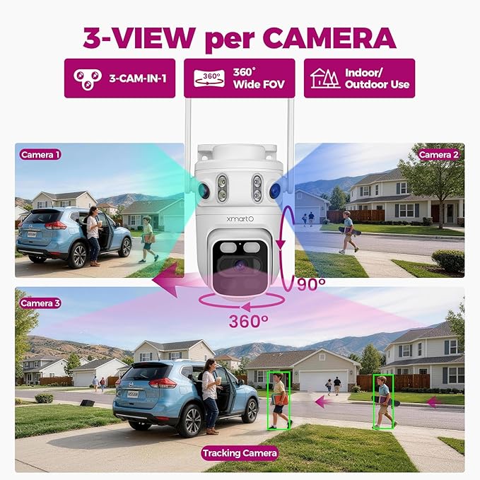 XMARTO 6MP Tri-Lens 4-Cam 1TB WiFi Mesh Security Camera System, 16CH 4K H.265 - Image 2