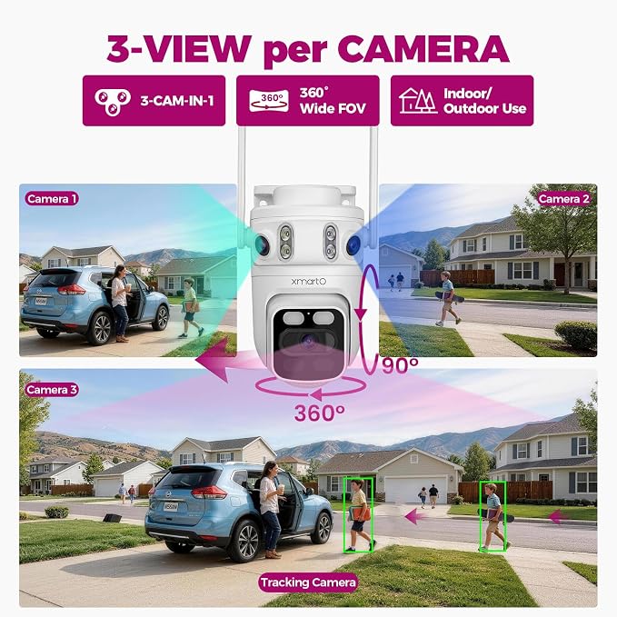 xmartO 6MP Tri-Lens WiFi Security Camera, 360° Pan Tilt AI Auto Tracking - Image 2