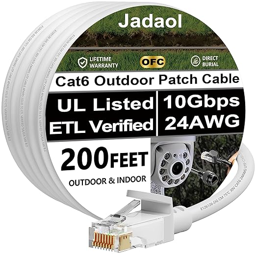 Jadaol Cat 6 Ethernet Cable 200ft, Outdoor&Indoor, Support Cat8/7 Network LAN by Jadaol
