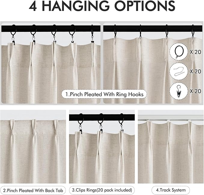 Memory Trained Pinch Pleated Curtains 102 Inches Long, Viral Linen Pinch Pleat - Image 5