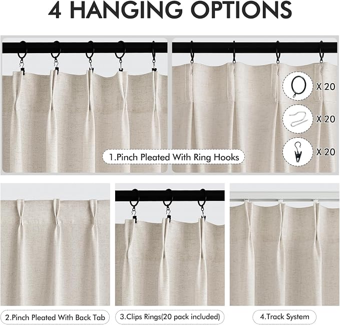 Memory Trained Pinch Pleated Curtains 132 Inches Long, Viral Linen Pinch Pleat - Image 5