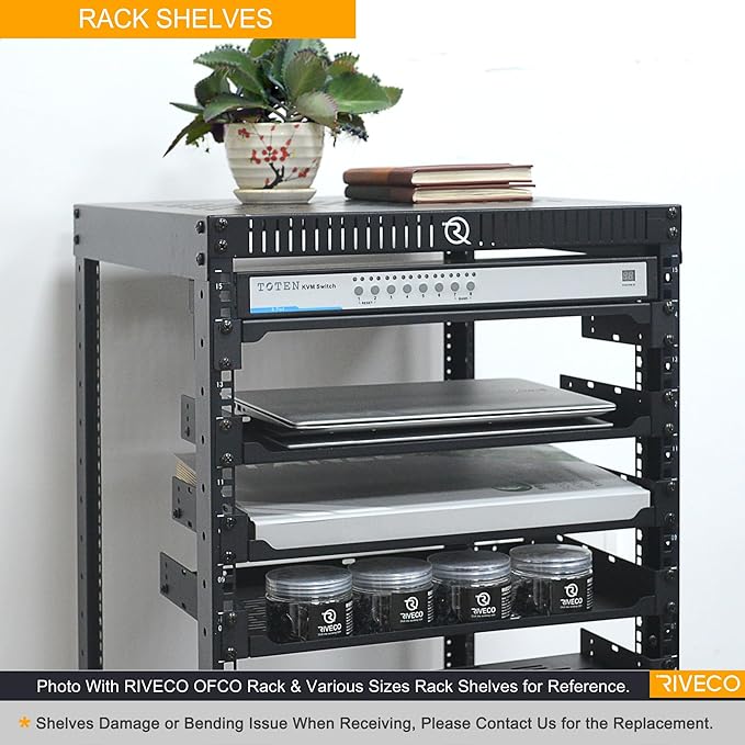 RIVECO 2 PCS 8” Rack Shelves for 19 inches Network Rack & Cabinets, 1U Rack - Image 6