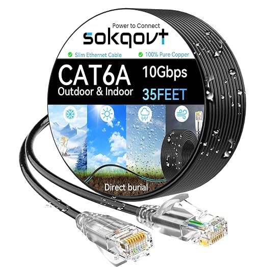 Cat6a Ethernet Cable Slim 35ft Outdoor&Indoor, 28AWG Pure Copper Cat6 Internet by Unknown
