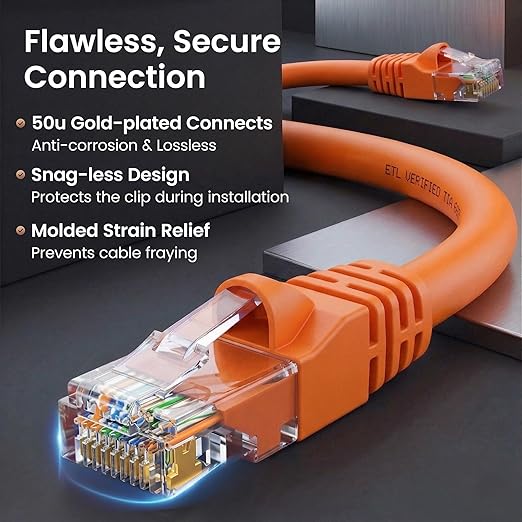 GEARit Cat 6 Ethernet Patch Cables 1.5 ft Orange, High Speed 24AWG 10Gbps RJ45 - Image 4