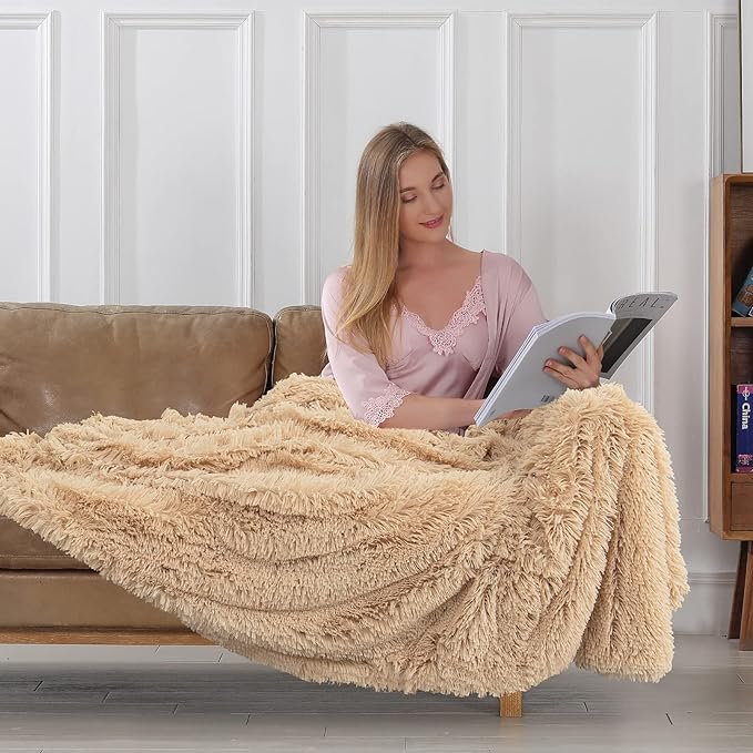 Tuddrom Decorative Extra Soft Faux Fur Blanket Twin Size 70" x 78", Solid - Image 4