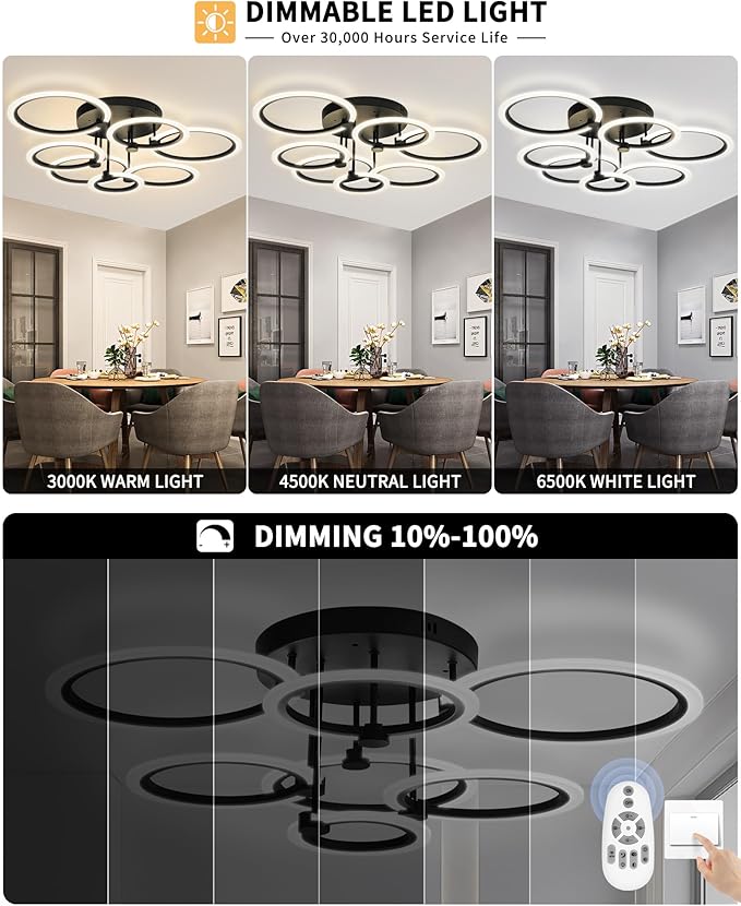 Modern LED Ceiling Light 7 Rings Dimmable Fixtures - Image 3