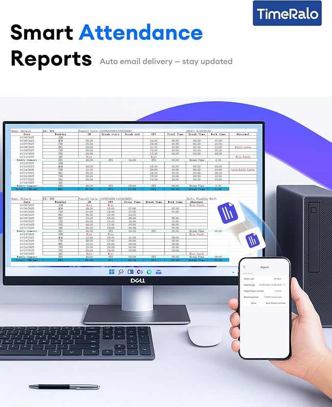 Cloud-Based Time Clock for Small Businesses, 3-in-1 Fingerprint Attendance - Image 6