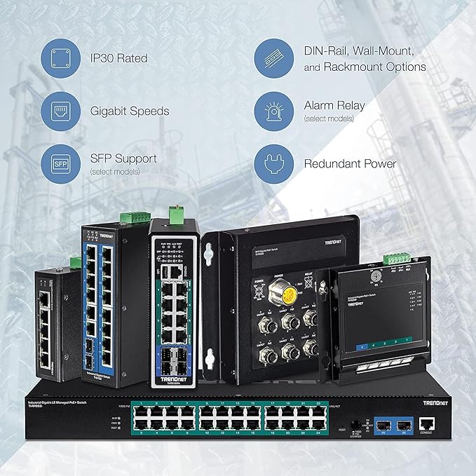 TRENDnet 5-Port Industrial Unmanaged Fast Ethernet PoE+ DIN-Rail Switch - Image 6