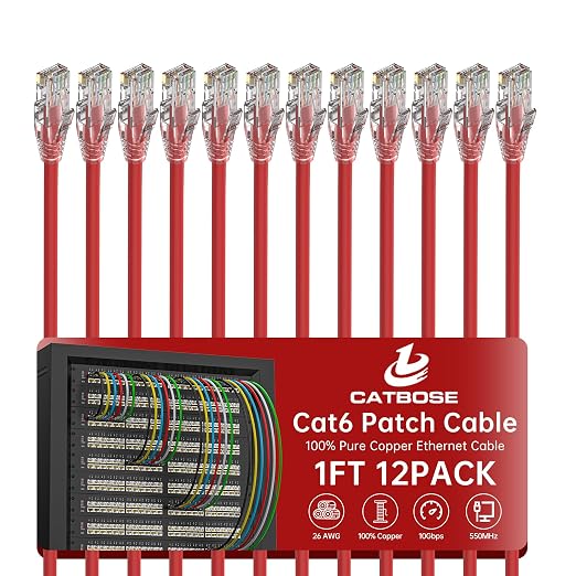 1 Foot Cat6 Patch Cables, Solid Pure Copper Patch Cord, Cat 6 Ethernet Cable by CatBose