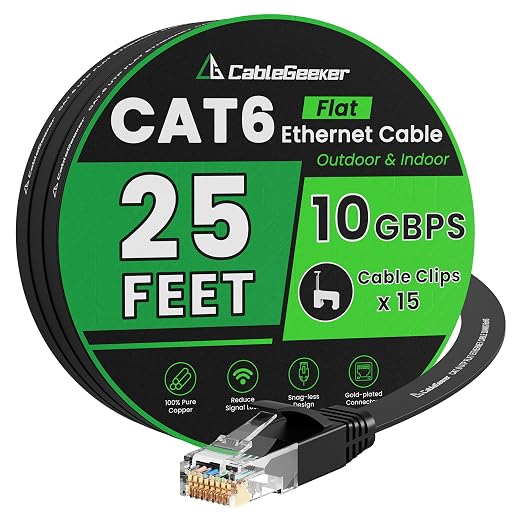 Cat 6 Ethernet Cable 25 ft, Indoor&Outdoor, High Speed 10Gbps Flat Internet by CableGeeker