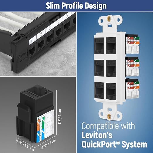 Everest 90° Angled RJ45 Cat6A Keystone Jacks 50-Pack in Black - Image 6