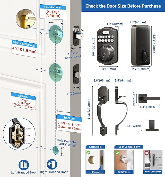 Veise Fingerprint Door Lock Set, Keyless Entry Door Lock, Front Handle Set - Image 2