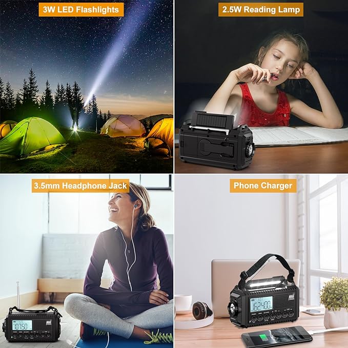 Raynic NOAA Weather Radio, 5000mAh/18500mWh Solar Hand Crank Emergency Radio - Image 3