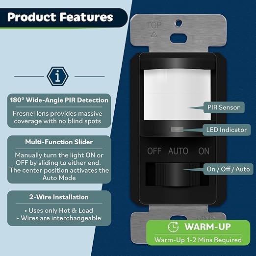 TOPGREENER Occupancy/Vacancy PIR Motion Sensor Light Switch, Learning Function - Image 3