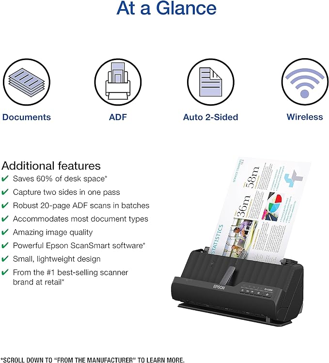 Epson Workforce ES-C320W Wireless Compact Desktop Document Scanner - Image 3