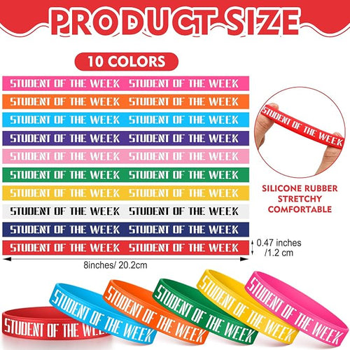 100 Pcs Student of the Week Silicone Wristbands 10 Assorted Color Reward Rubber - Image 2