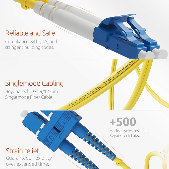 BEYONDTECH 3m LC to SC Fiber Patch Cable – UPC Single-Mode Duplex Fiber Optic - Image 4