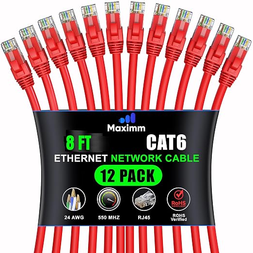 Maximm Cat 6 Ethernet Cable 8 Ft, Cat6 Cable, LAN Cable, Internet Cable and by MaximmCable