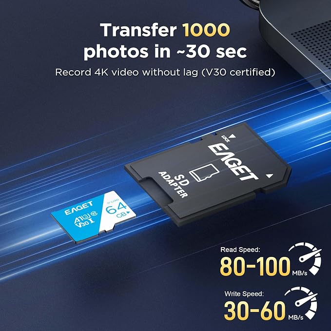 EAGET 1-Pack 64GB TF Memory Card Up to 100MB/s Read 60MB/s Write - Image 3
