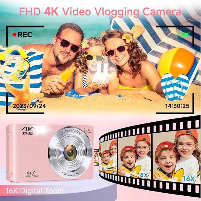 Digital Camera, FHD 4K Autofocus Digital Camera Pink - Image 3