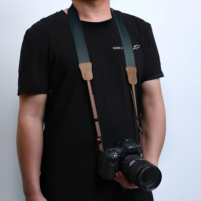 Padwa Lifestyle Dark Blue Green Camera Strap -Double Layer Crazy Horse Cowhide - Image 2