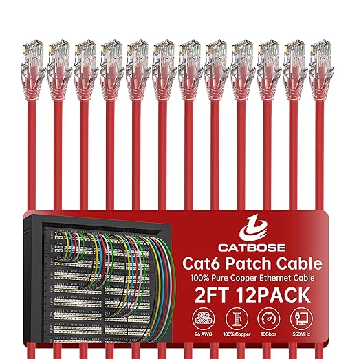 2 Feet Cat6 Patch Cables, Solid Pure Copper Patch Cord, Cat 6 Ethernet Cable by CatBose