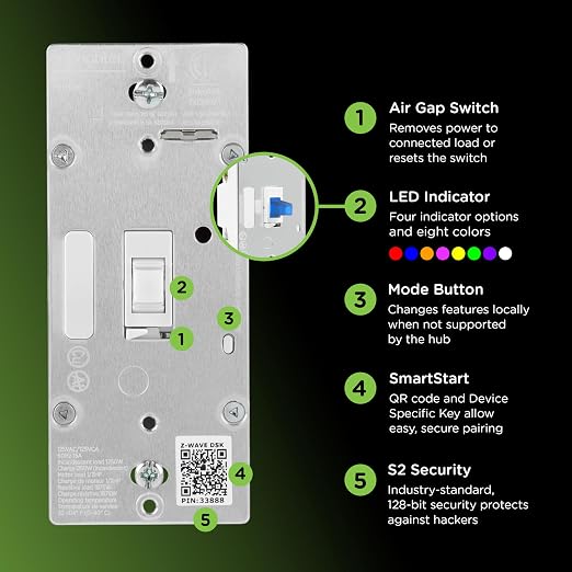 Enbrighten 800 Series Z-Wave On/Off Toggle Switch, Long Range 800LR, Quick Fit - Image 4
