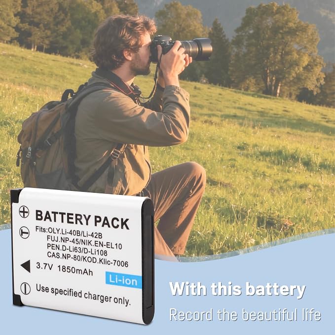 2 Pack 1850mAh NP-45 NP-45A NP-45B NP-45S Battery and LCD Charger Compatible - Image 8