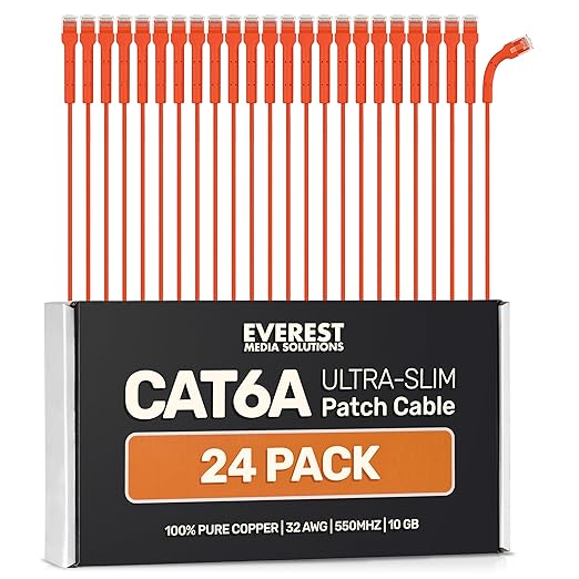 Everest Ultra Slim Cat6a Ethernet Patch Cables 15ft Orange by EverestMediaSolutions