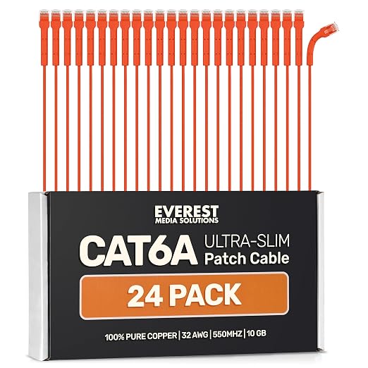 Everest Ultra Slim Cat6a Ethernet Patch Cables 1.5ft Orange by EverestMediaSolutions