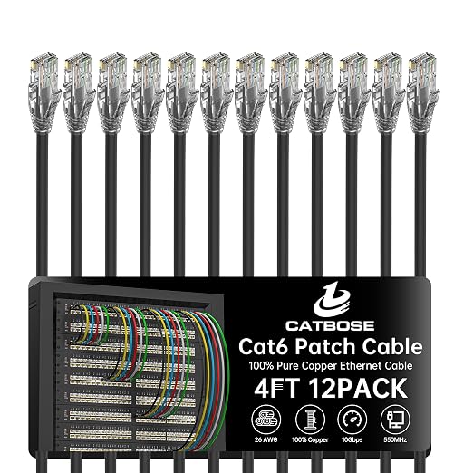 4 Feet Cat6 Patch Cables, Solid Pure Copper Patch Cord, Cat 6 Ethernet Cable by CatBose