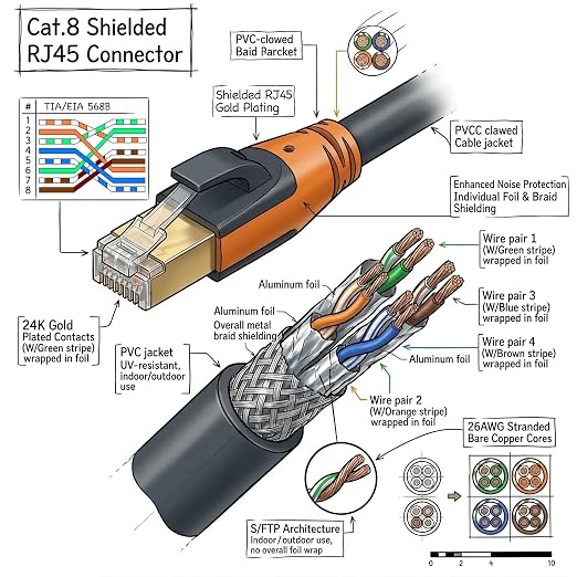 Cat 8 Ethernet Cable 20ft, High Speed LAN Cables 40Gbps 2000MHz Shielded - Image 9